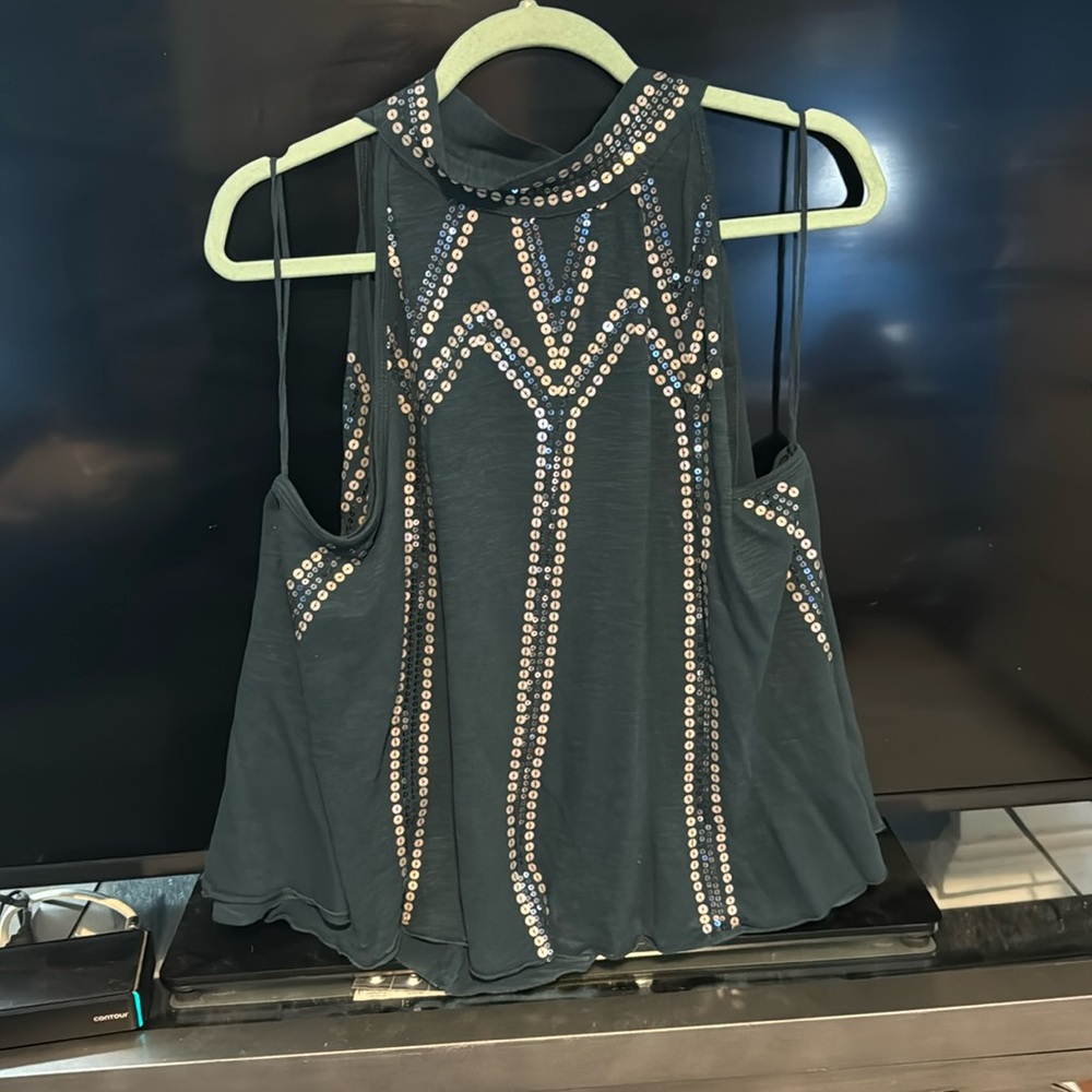 Free People Sequin Halter Top in Teal